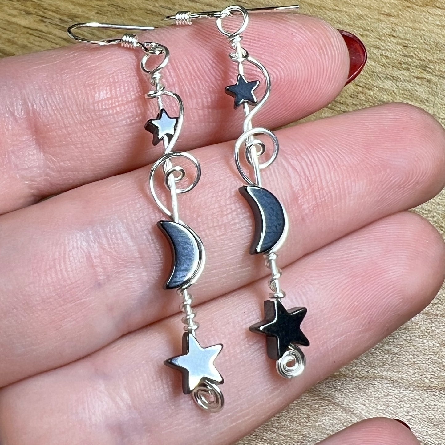 Hematite Moon & Star earrings - natural