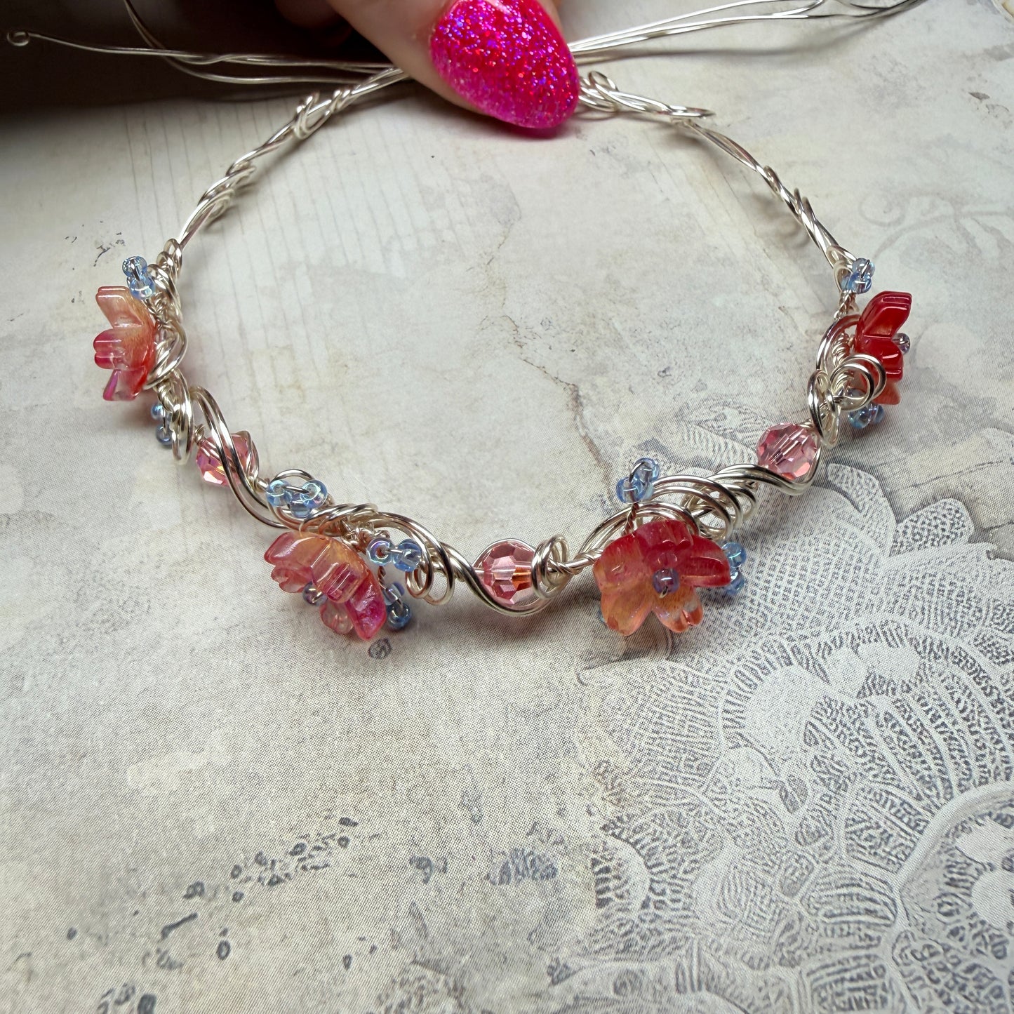 under summer skies: red floral bracelet #2