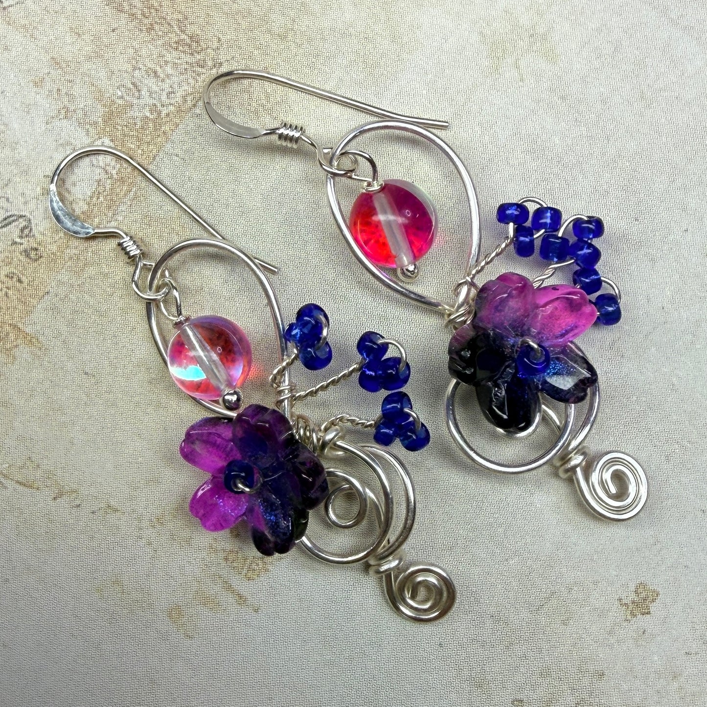 under summer skies: pink and blue floral earrings