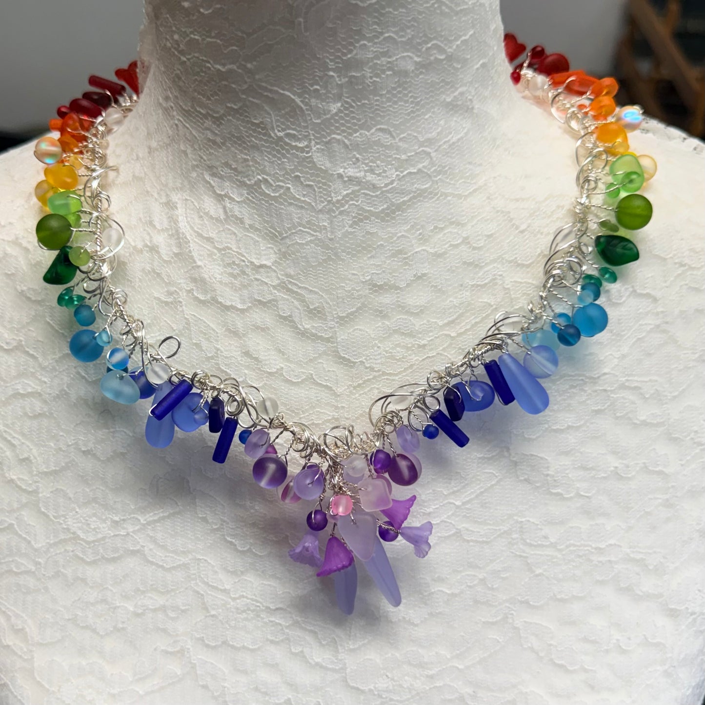 Mermaid Summer - rainbow cascade necklace #3