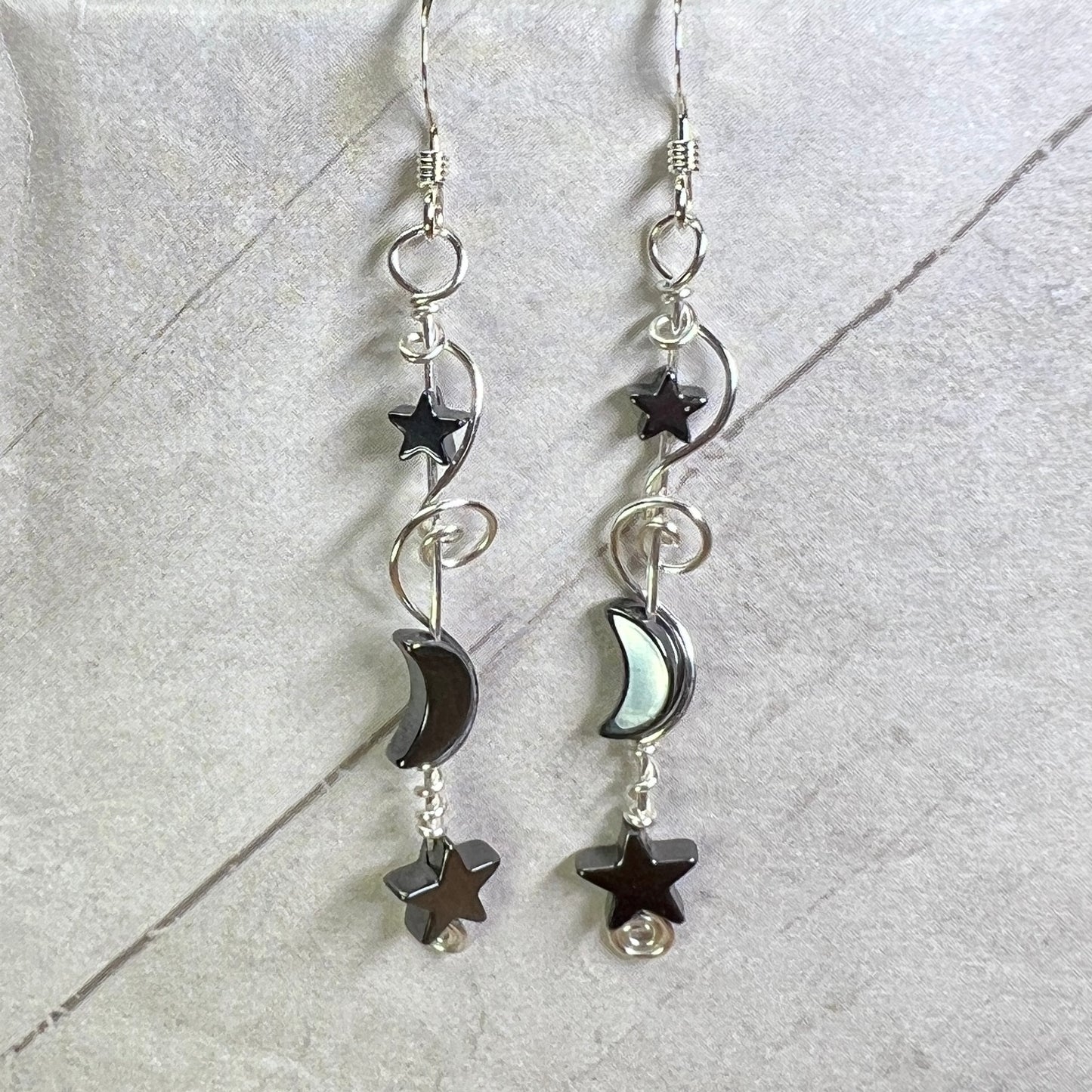 Hematite Moon & Star earrings - natural