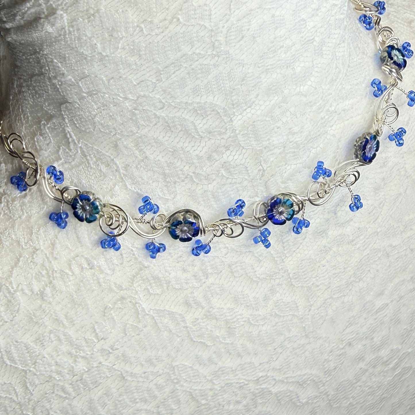 under summer skies: blue floral necklace