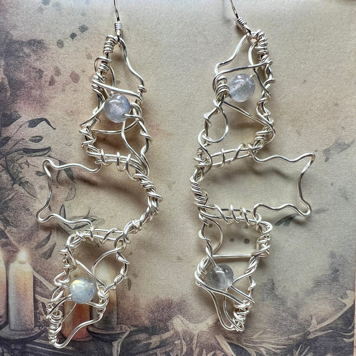 Bat earrings - labradorite