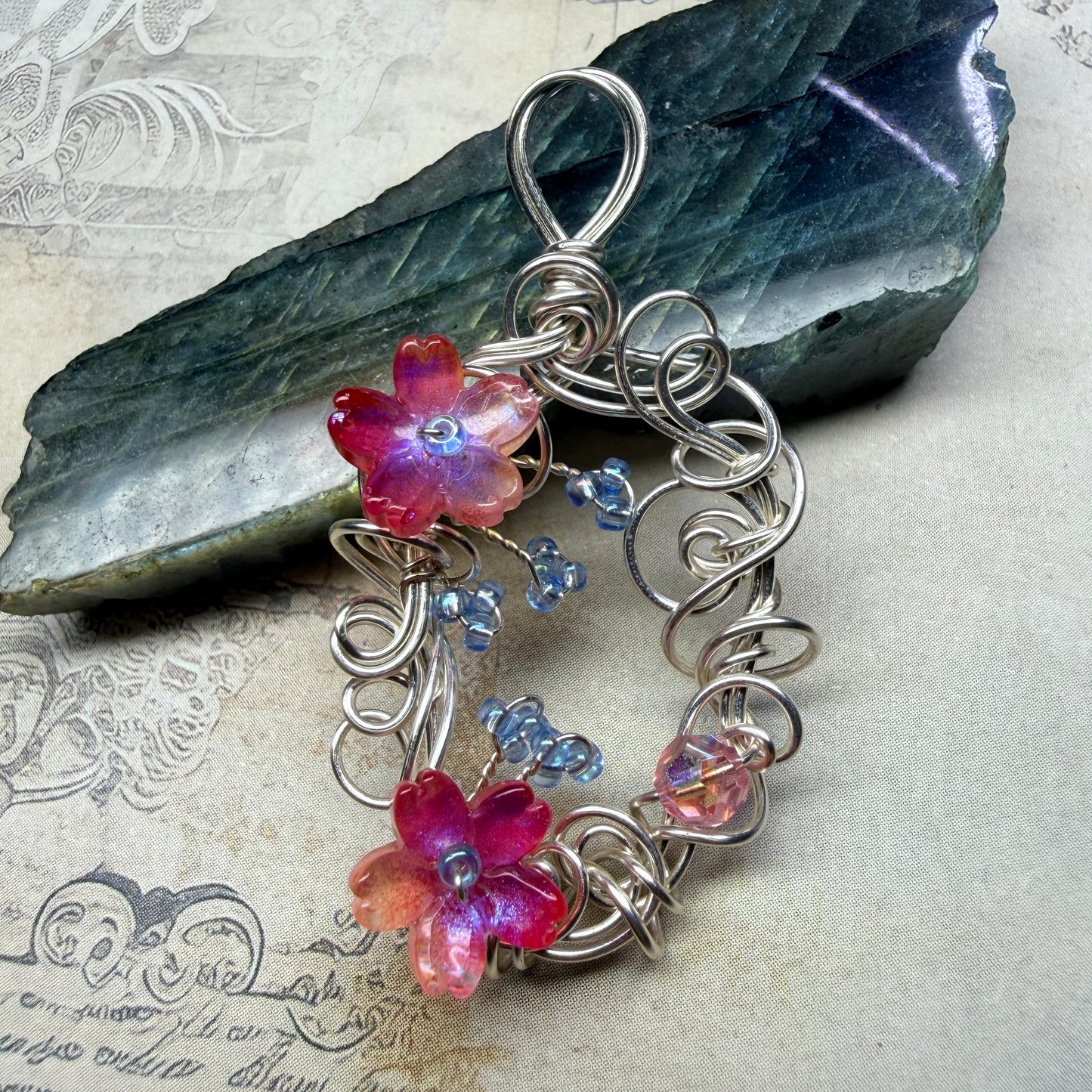 under summer skies: red floral pendant #2