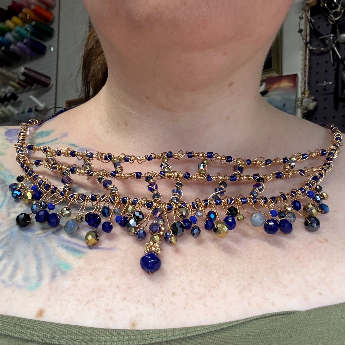 in the waiting woods - blue & gold necklace