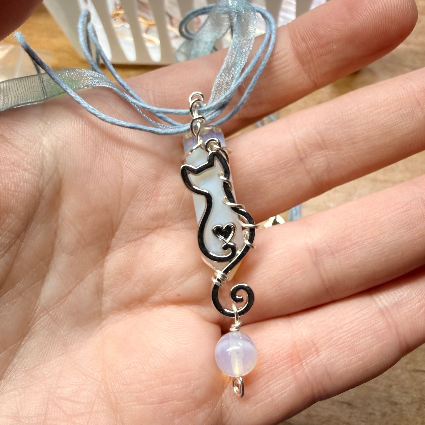 Magpie Rummage Sale - sea opal cat pendants