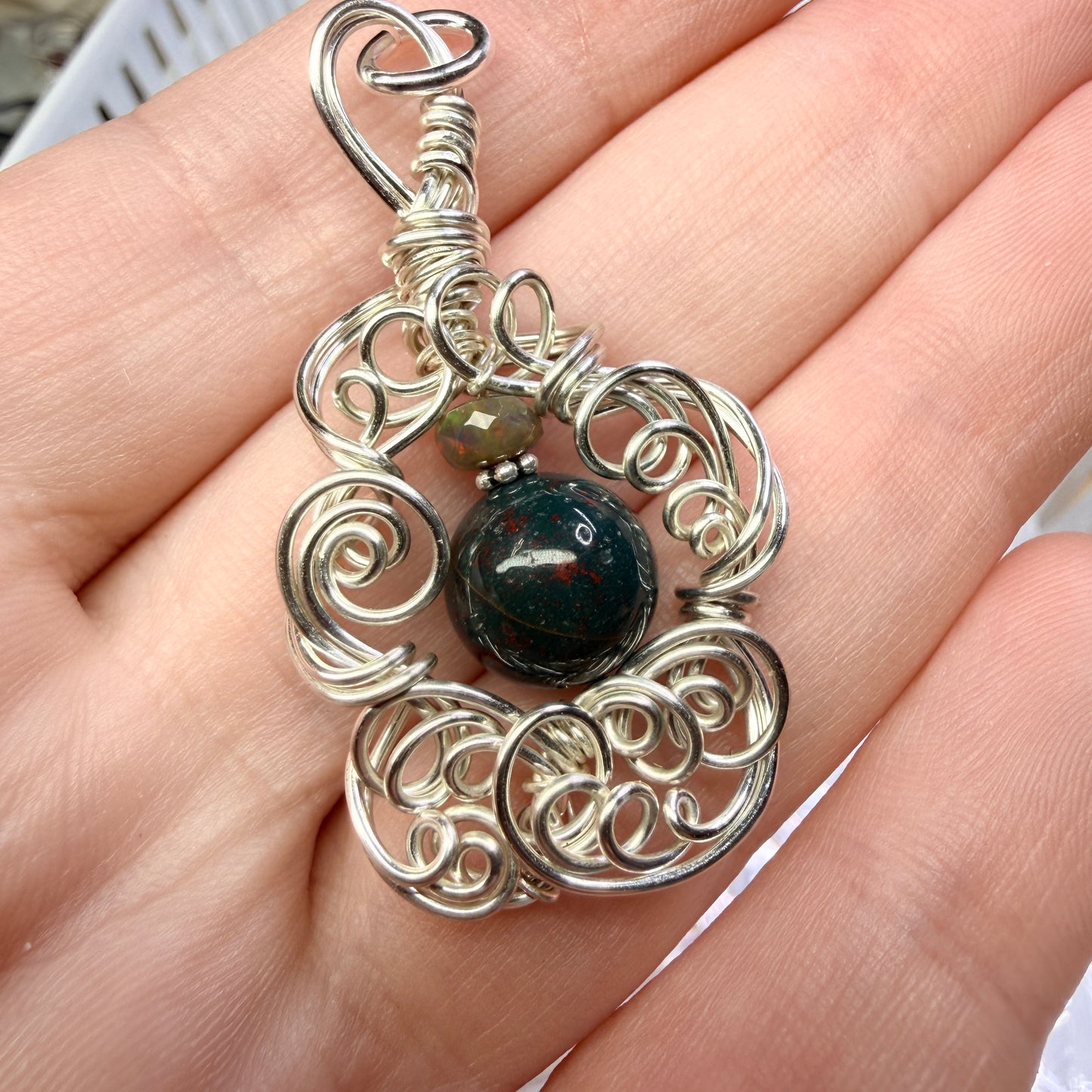 Magpie Rummage Sale - bloodstone and opal pendant