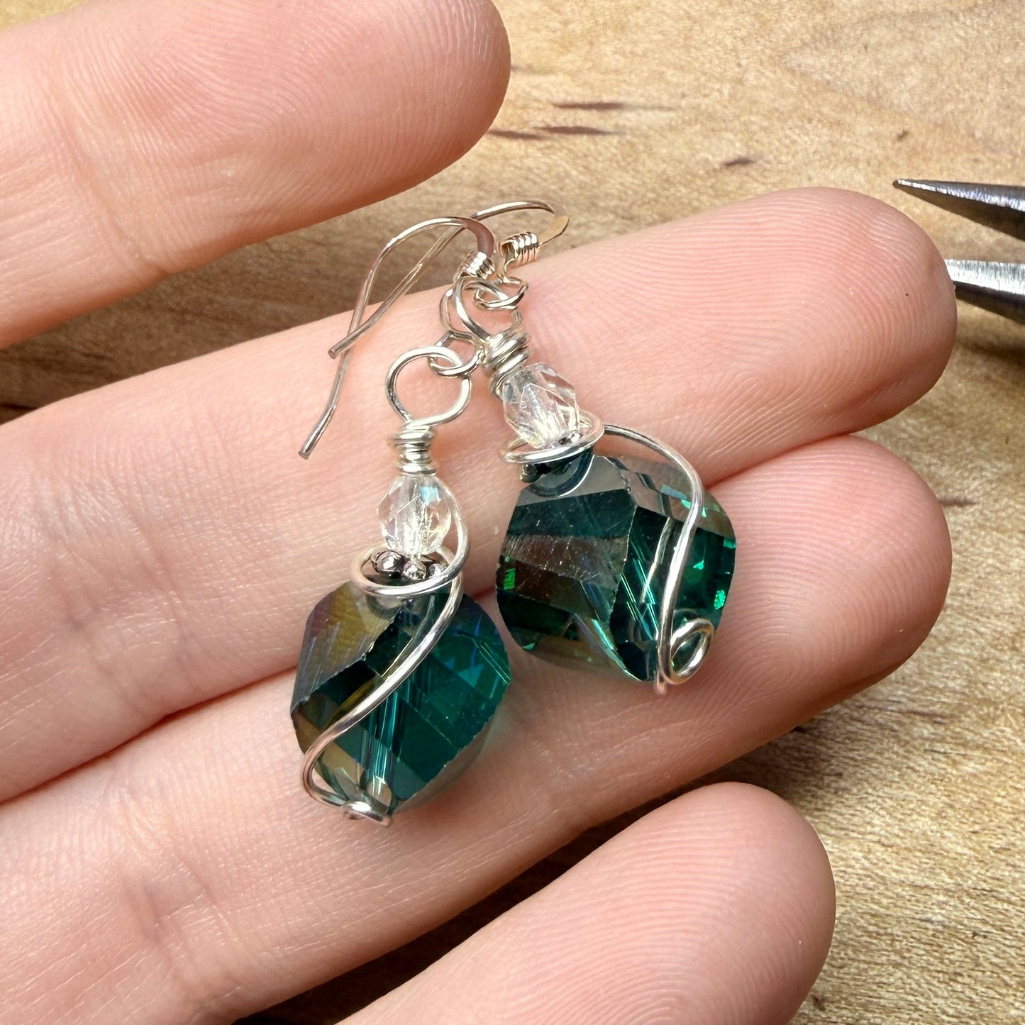 Magpie Rummage Sale - teal glass earrings