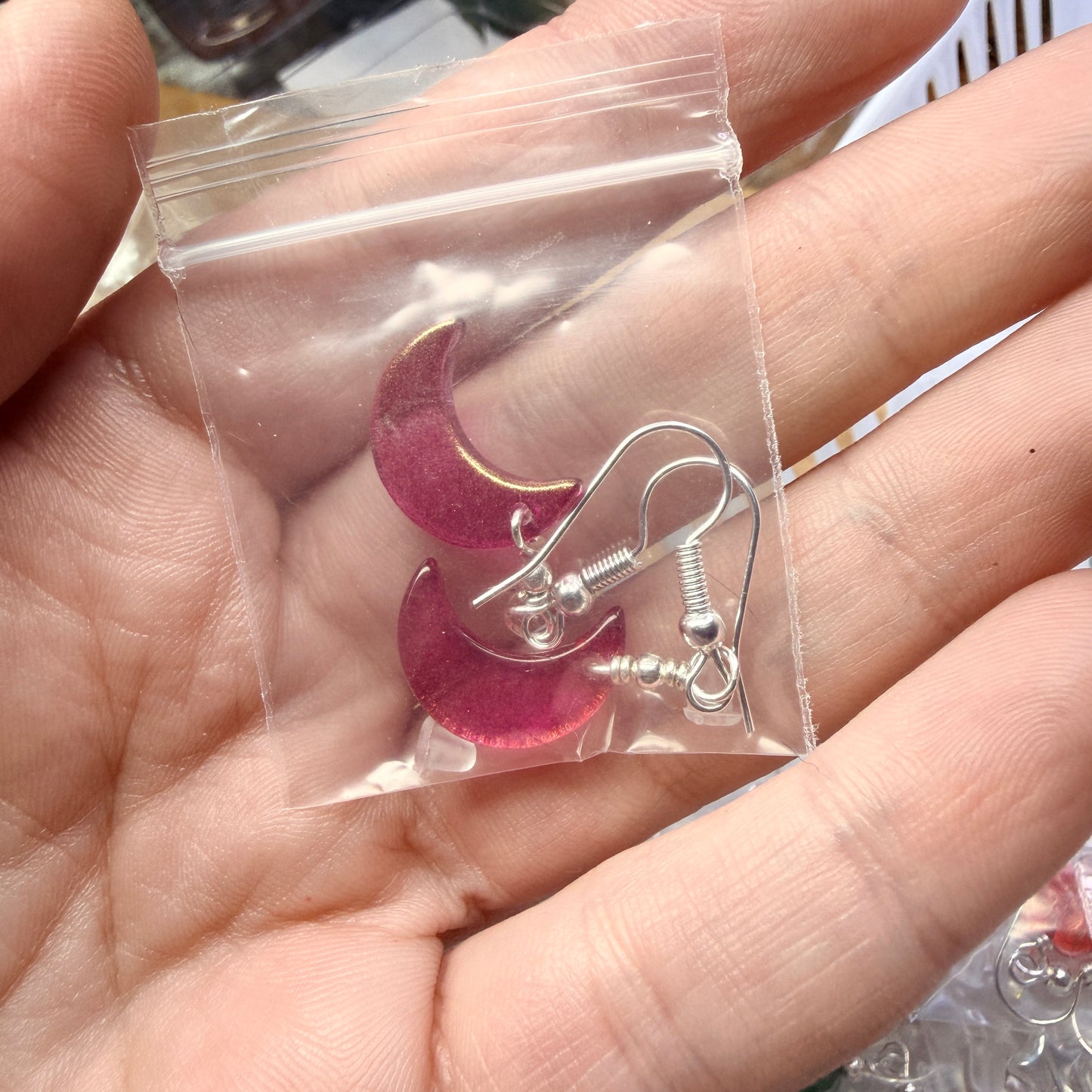 Magpie Rummage Sale - dark pink moon earrings