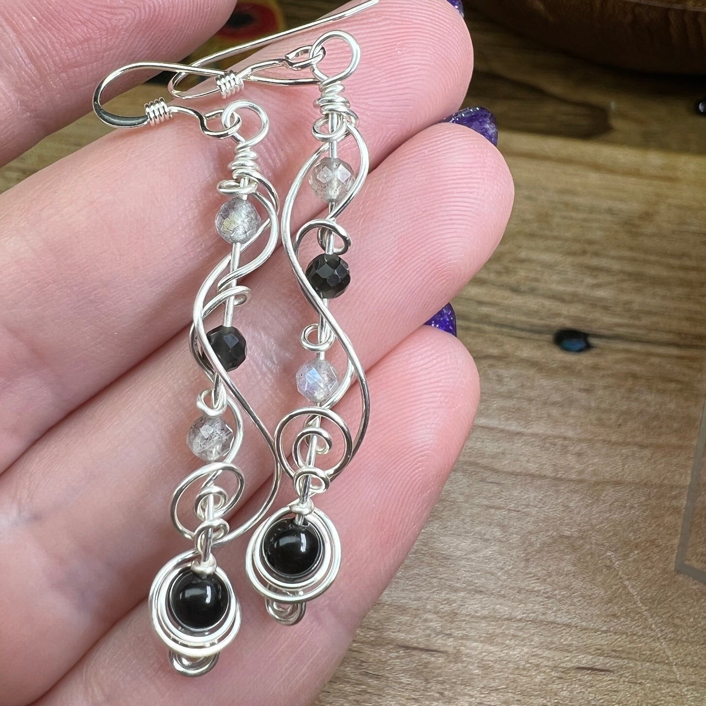 Obsidian and labradorite earrings