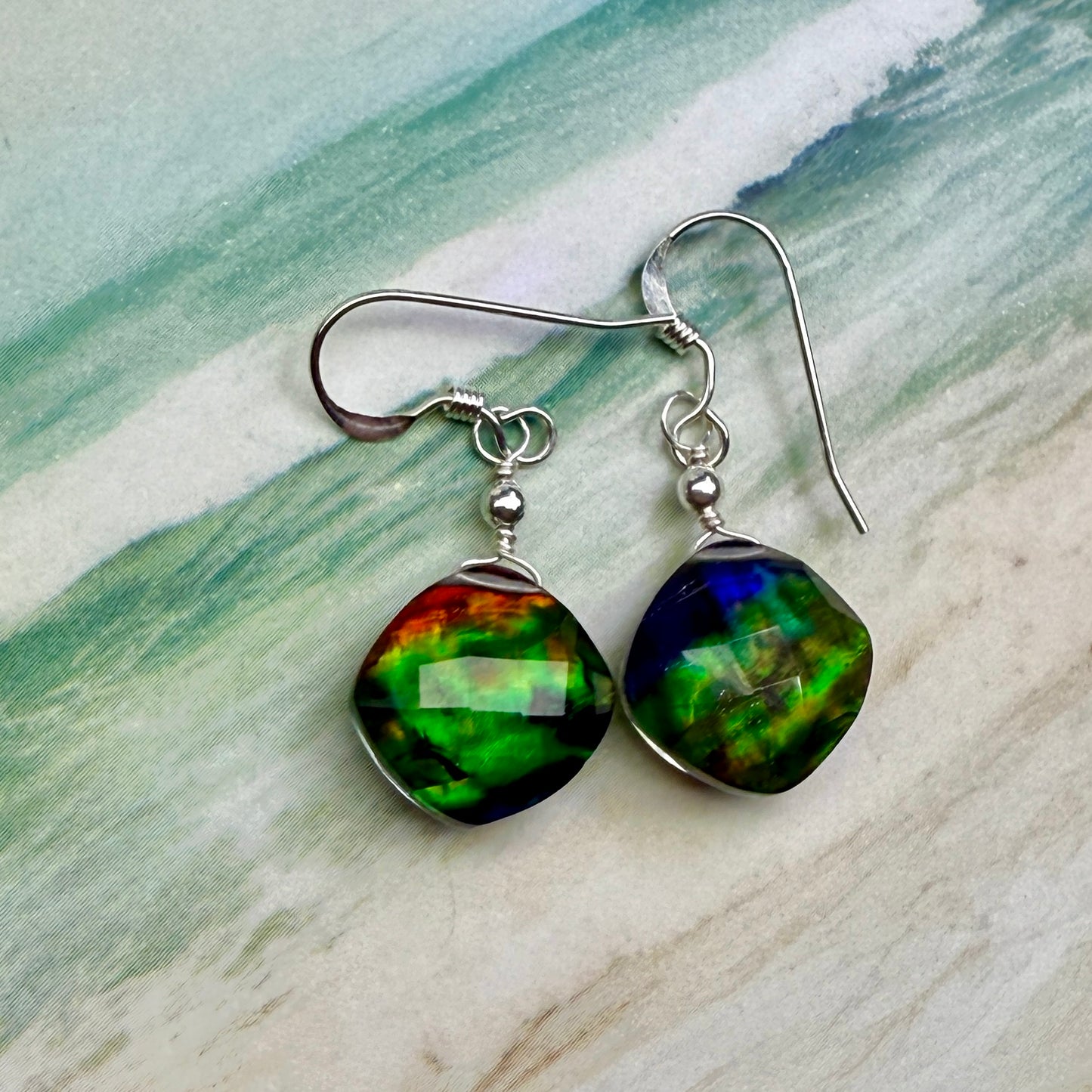 on the turning tide - green aurora earrings