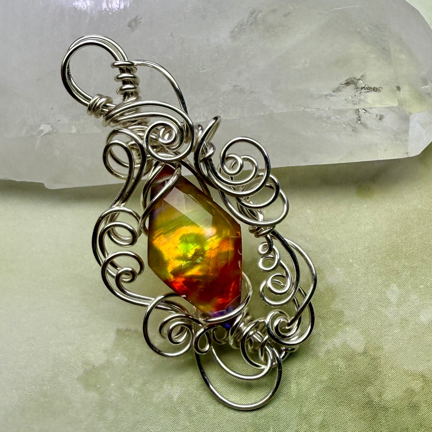 in the waiting woods - yellow & red aurora pendant