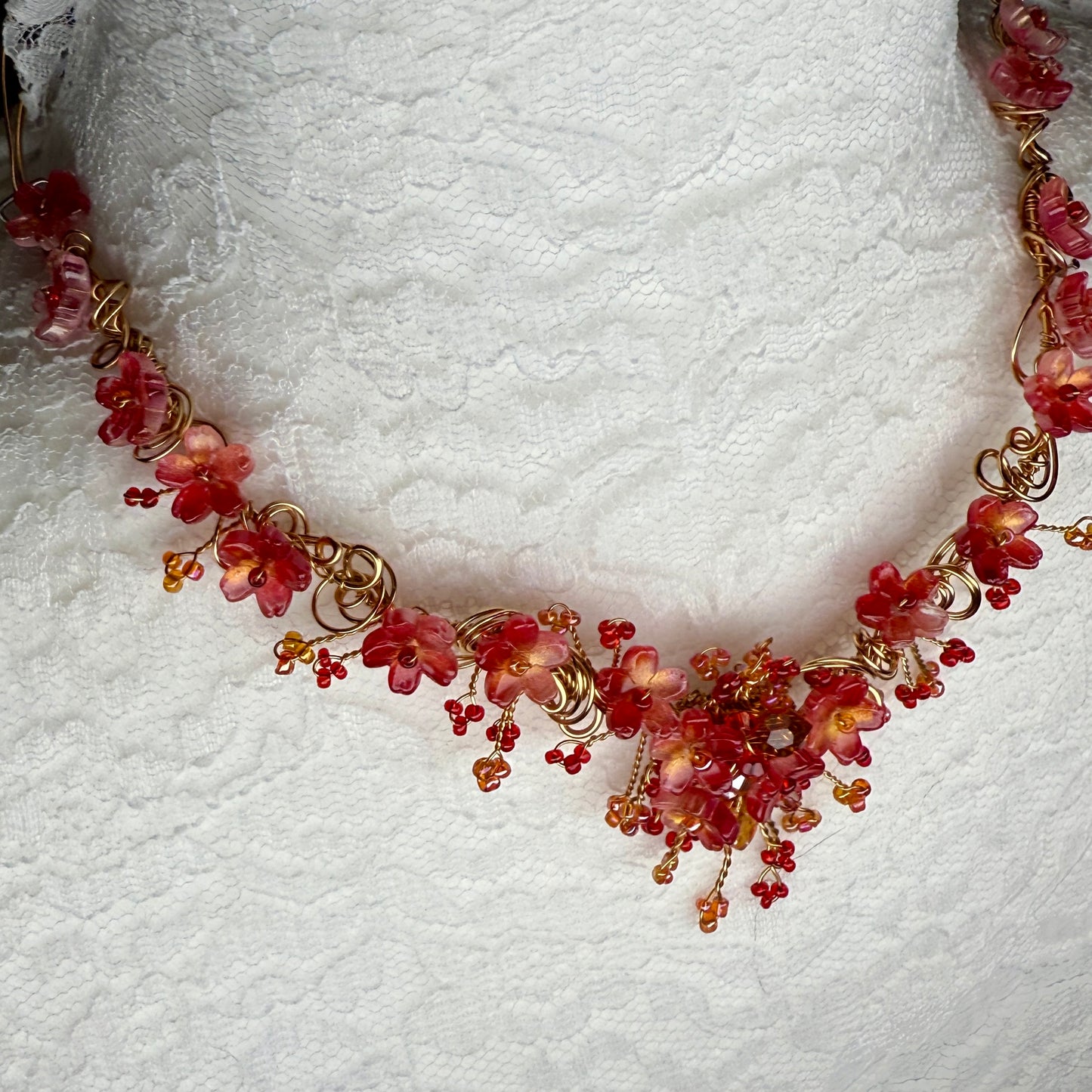in the waiting woods - red flower necklace