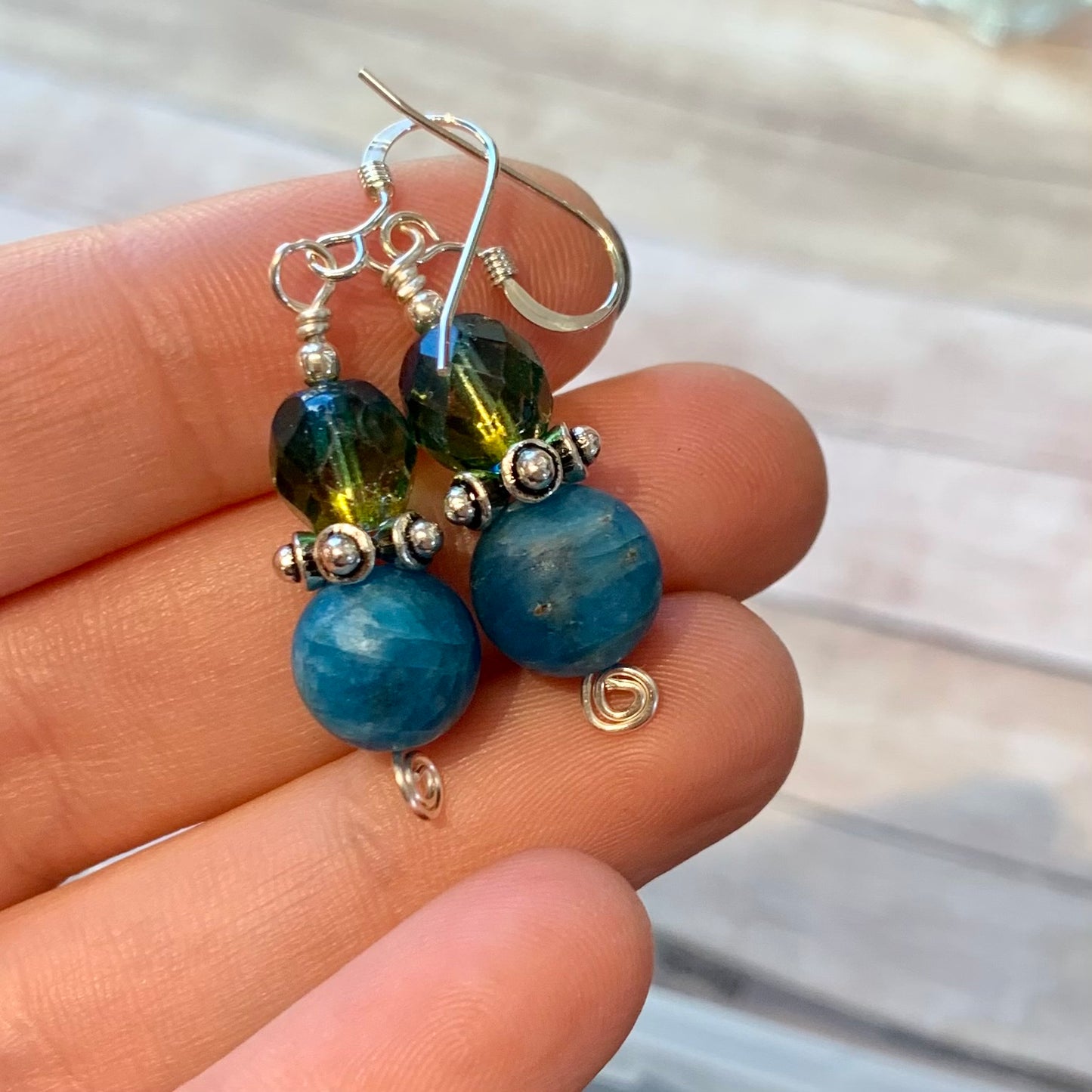 Tiny Evil Genius Earrings: apatite and glass