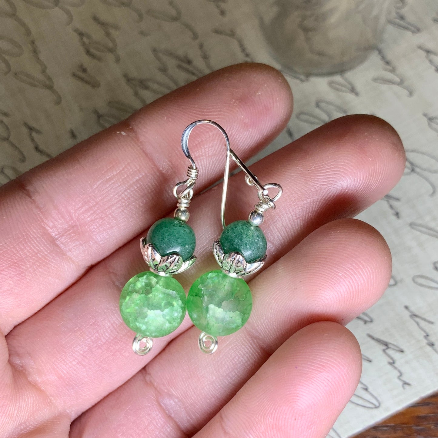 Tiny Evil Genius Earrings: crackle glass and aventurine
