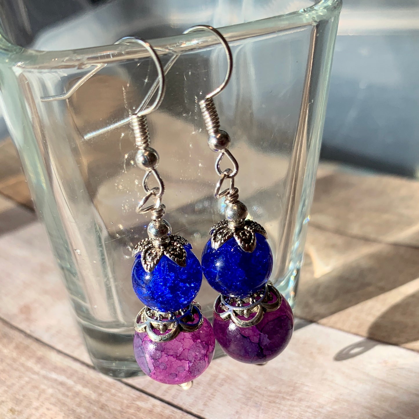 Tiny Evil Genius Earrings: cobalt and lilac