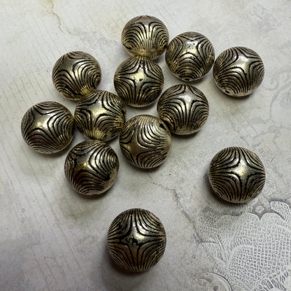 Vintage Metallic Light Gold Textured Round Beads