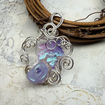 on autumn winds: purple leaf & flower pendant