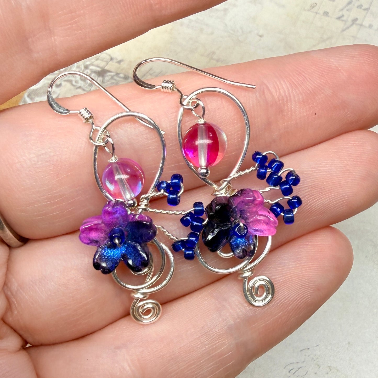 under summer skies: pink and blue floral earrings