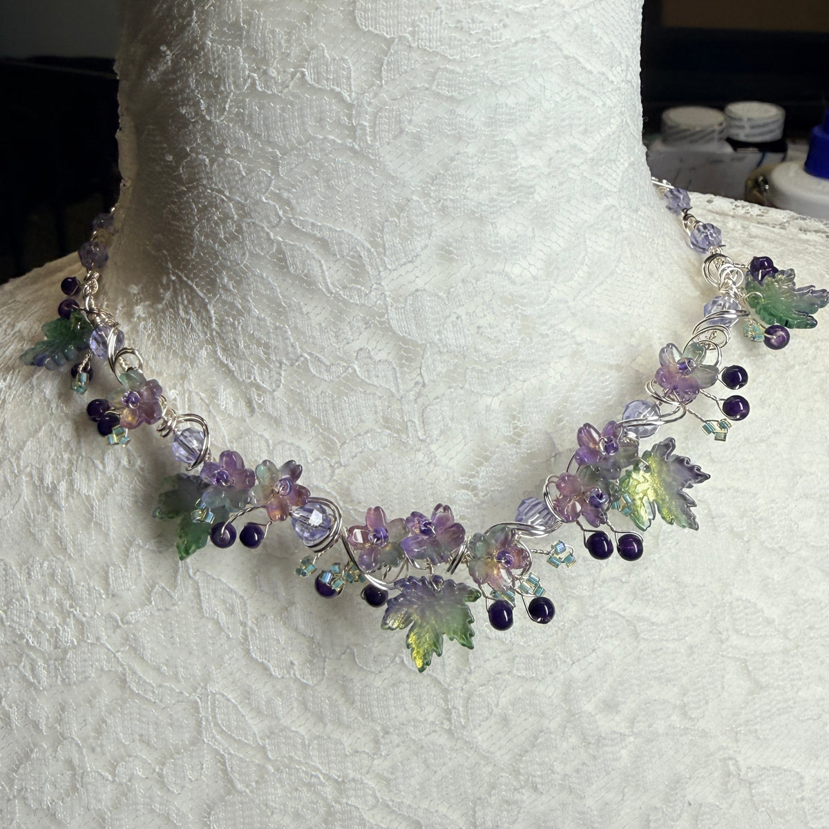 on autumn winds: green & purple necklace