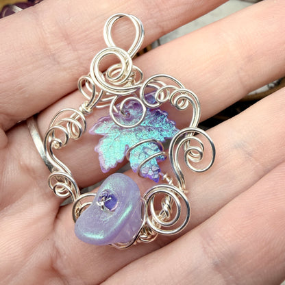on autumn winds: purple leaf & flower pendant