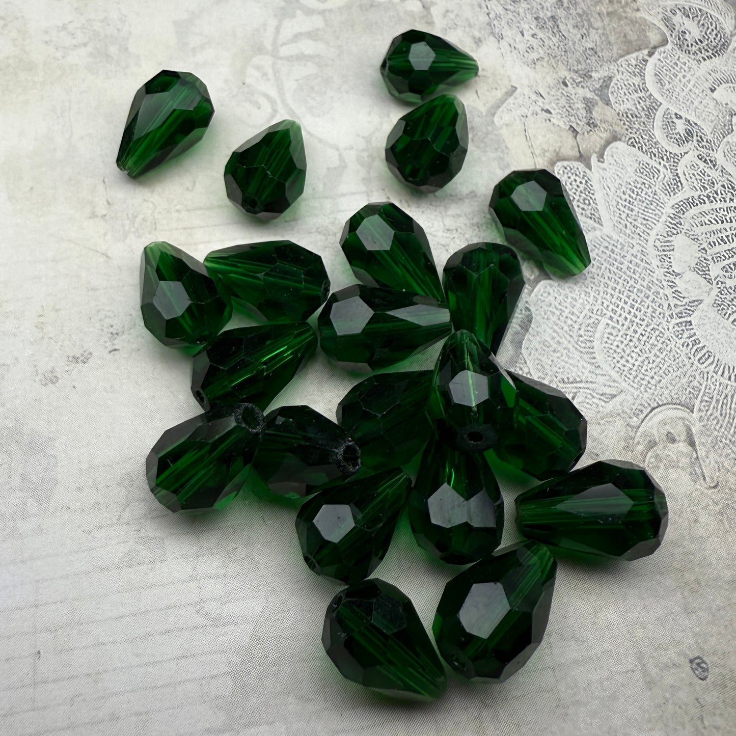Vintage Green Crystal Faceted Teardrops