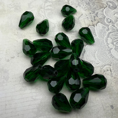 Vintage Green Crystal Faceted Teardrops