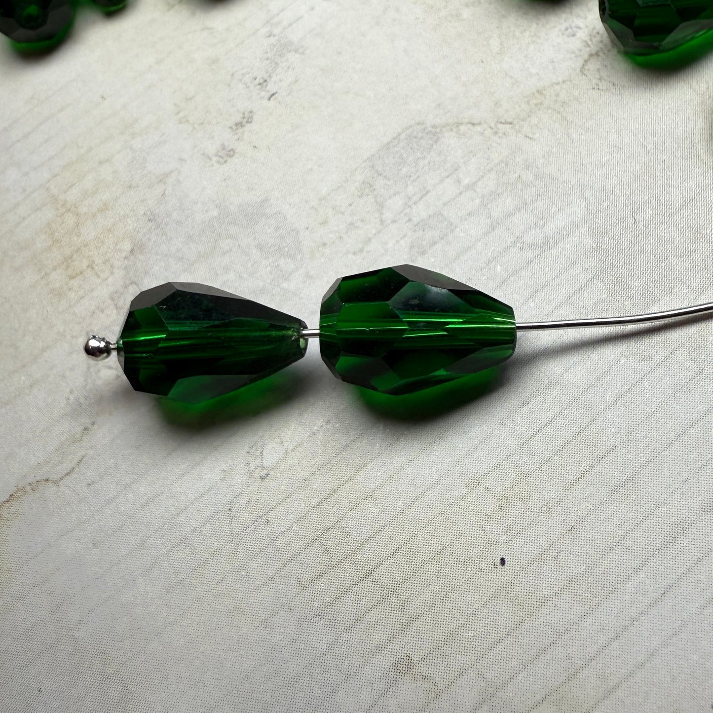 Vintage Green Crystal Faceted Teardrops