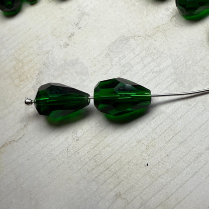 Vintage Green Crystal Faceted Teardrops
