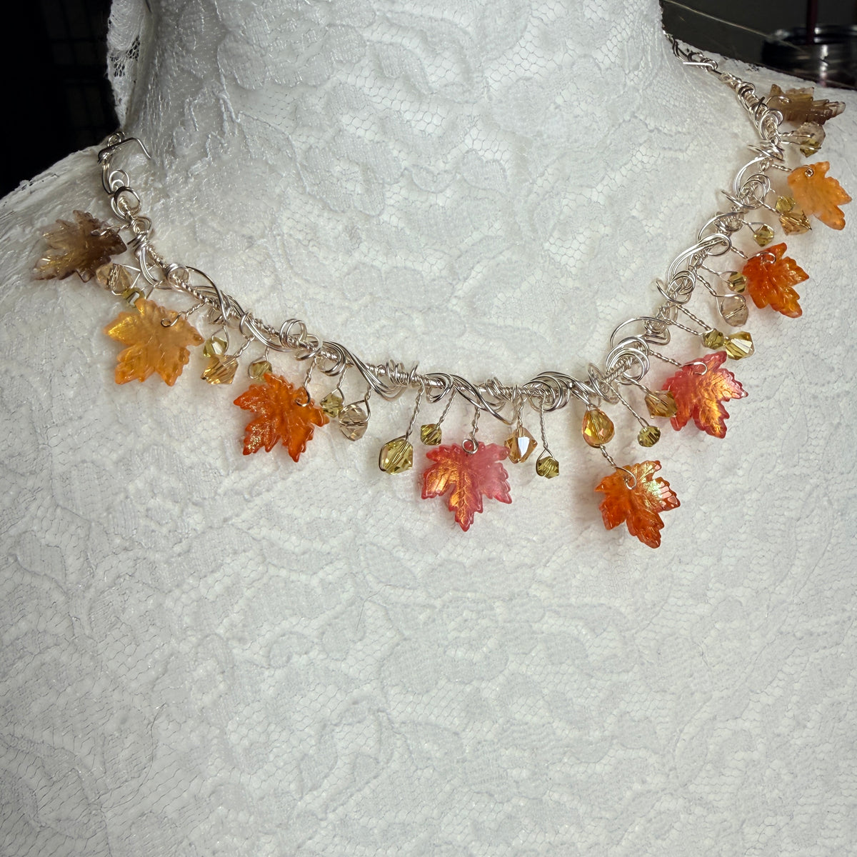 on autumn winds: red and orange necklace