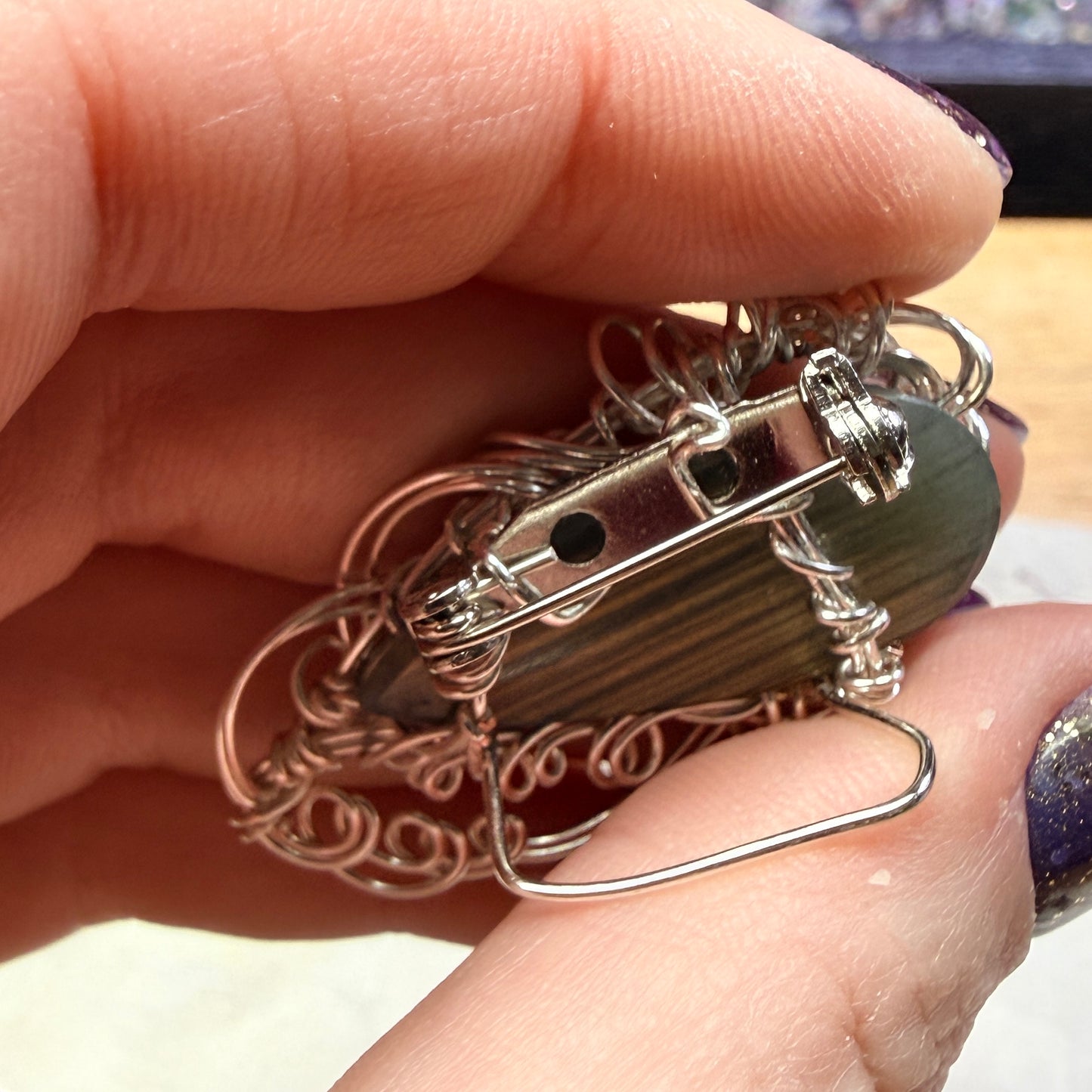 Labradorite broach - golden stripes