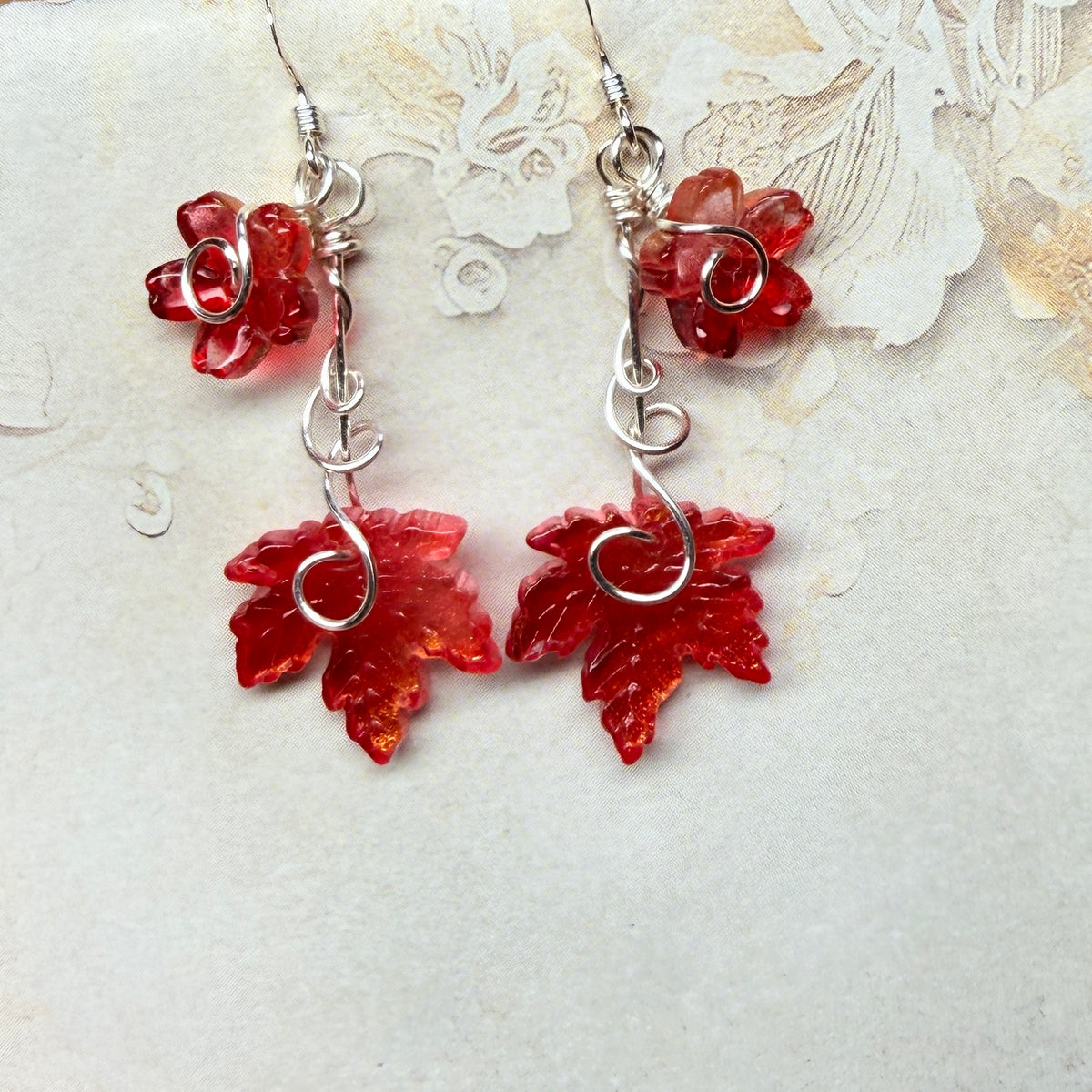 on autumn winds: red and gold earrings