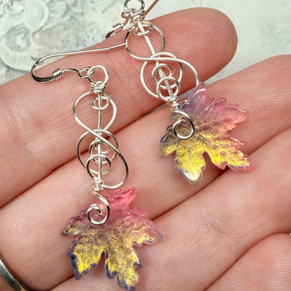 under summer skies: blue and peach leaf earrings