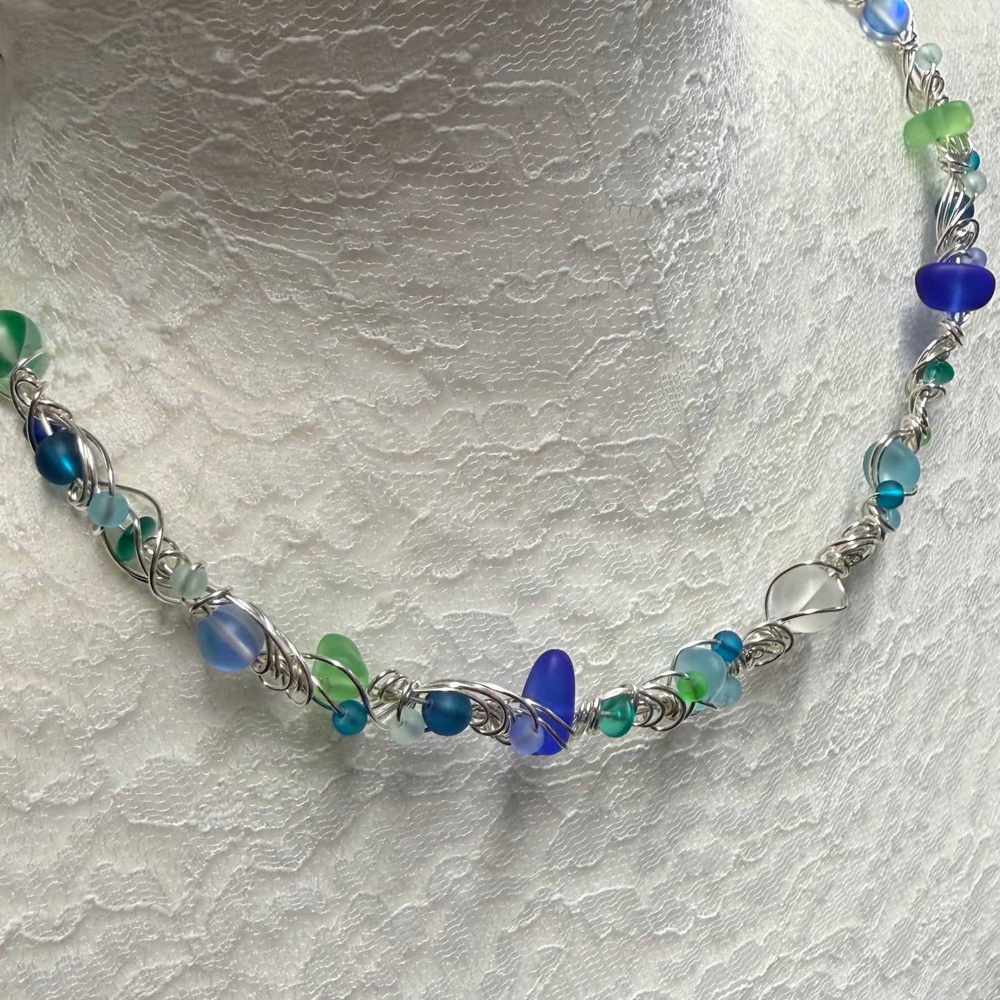 Mermaid Summer - blue/green/teal/white necklace