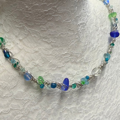 Mermaid Summer - blue/green/teal/white necklace