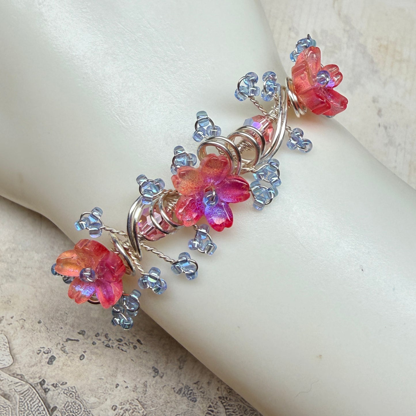 under summer skies: red floral bracelet #1