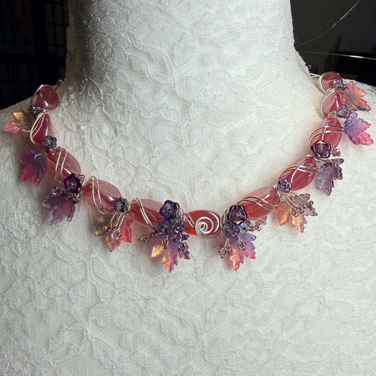 on autumn winds: pink and purple necklace
