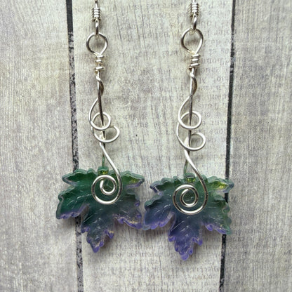 under summer skies: green and purple leaf earrings