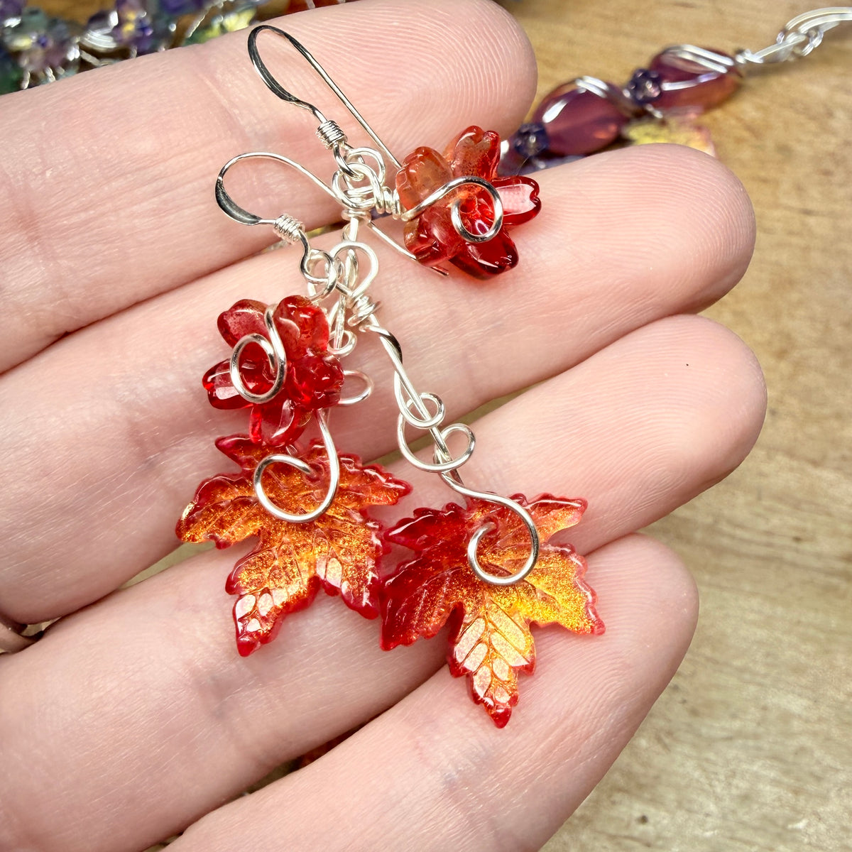 on autumn winds: red and gold earrings