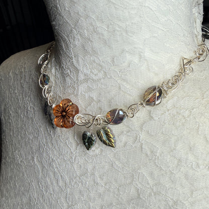 under summer skies: shimmery flower and leaf necklace