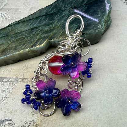 under summer skies: pink and blue floral pendant #1