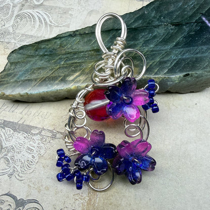 under summer skies: pink and blue floral pendant #1