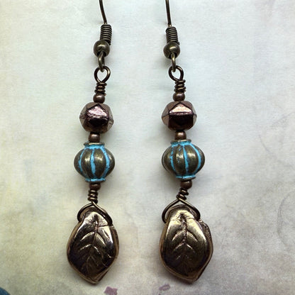 in the waiting woods - leaf & patina earrings