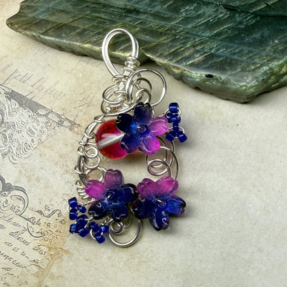 under summer skies: pink and blue floral pendant #1