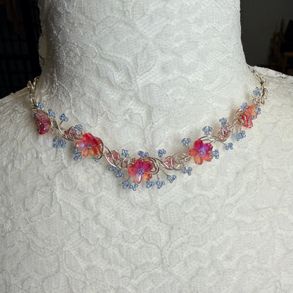 under summer skies: red floral necklace