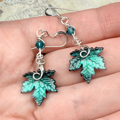 under summer skies: dark teal leaf earrings