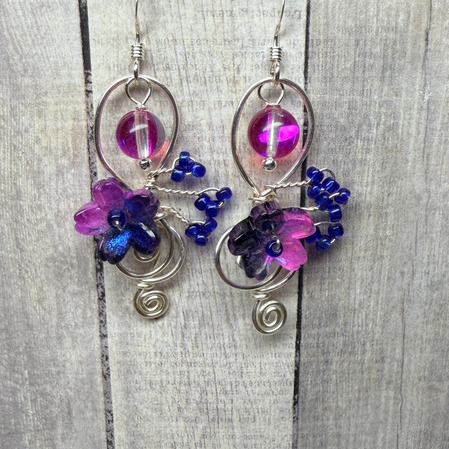 under summer skies: pink and blue floral earrings