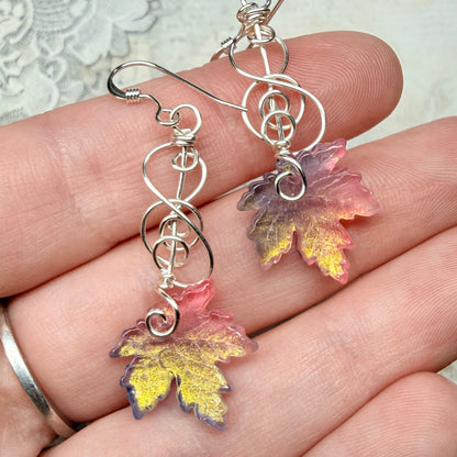 under summer skies: blue and peach leaf earrings