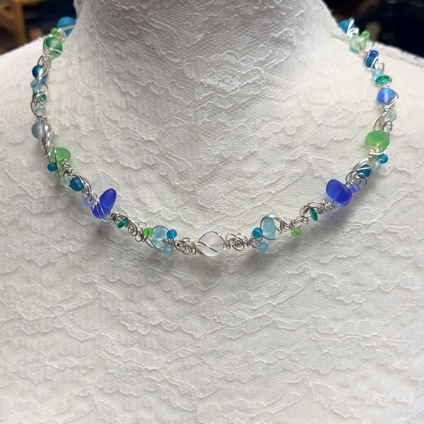 Mermaid Summer - blue/green/teal/white necklace
