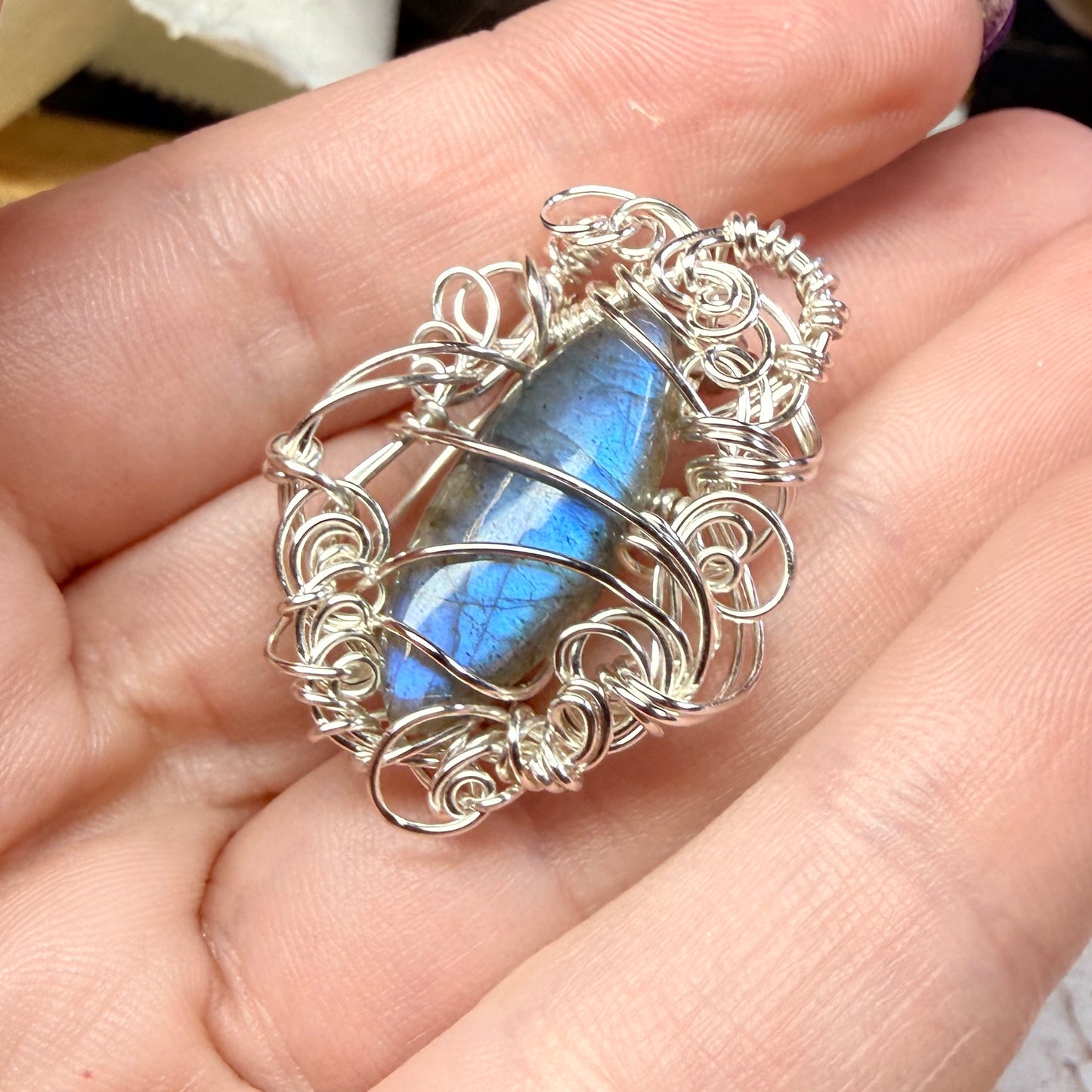 Labradorite broach - blue